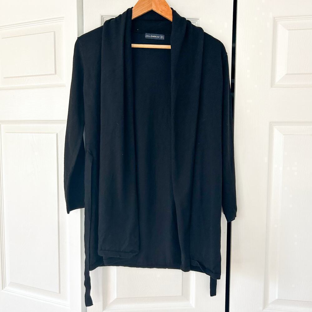 ZARA Knit Black Belted Tie Open Front Cardigan Sweater Women’s Size Medium